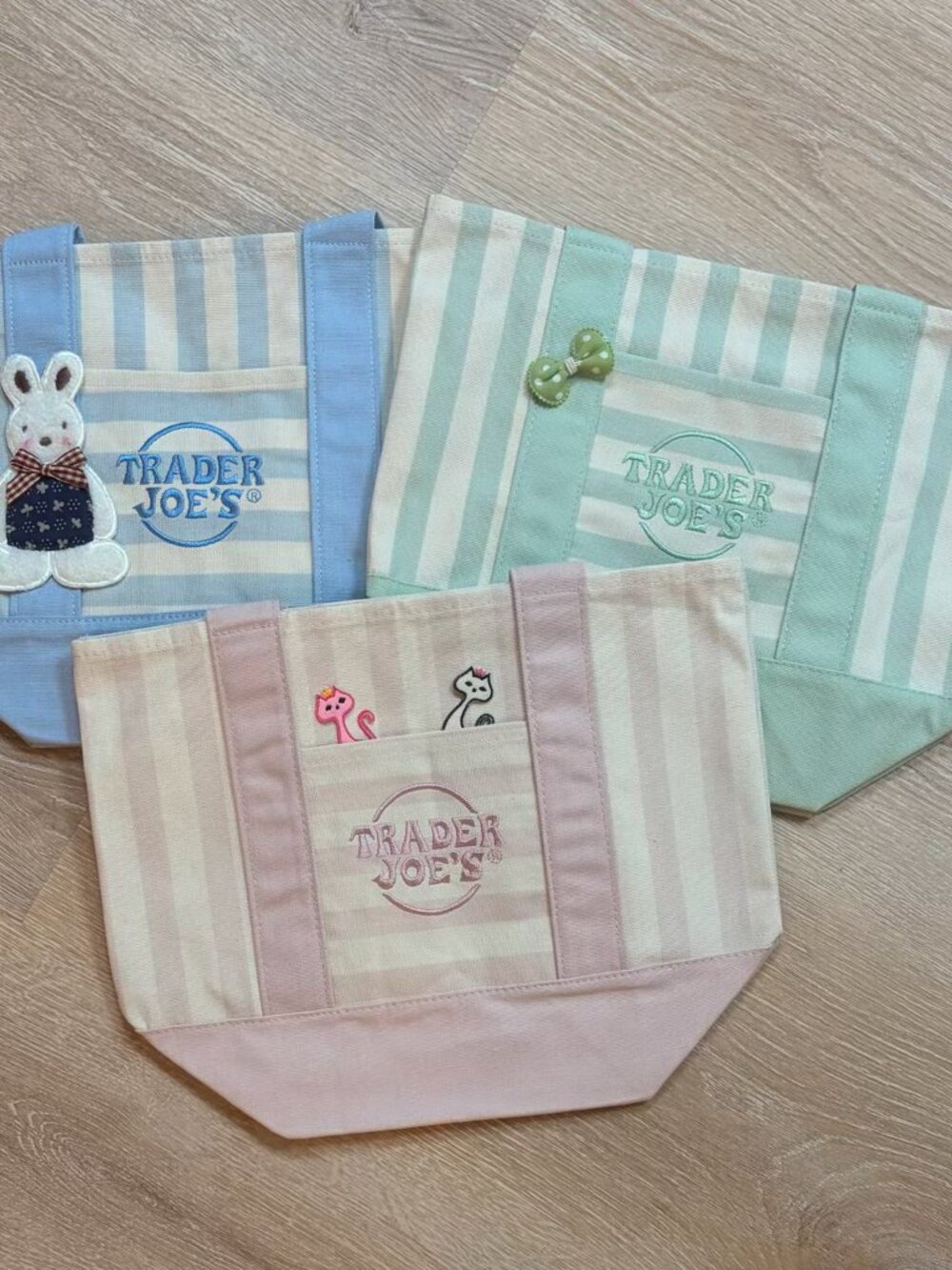 NWT Trader Joe's Mini Canvas Striped Tote Bag Sky Blue Pastel White - Picture 5 of 9